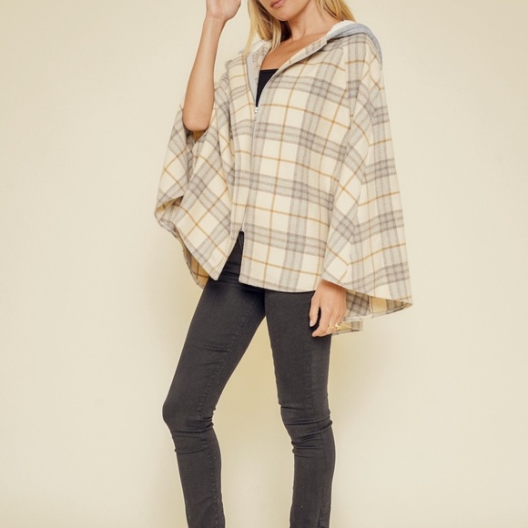 HT145 Hem & Thread Soft Plaid Hoodie Poncho - Picture 1 of 3
